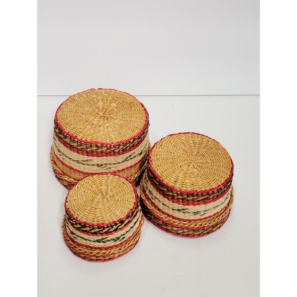 Vintage Set of 3 Chinese Sweetgrass Covered Nesting Baskets Rare - Picture 4 of 10